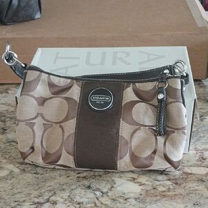 Coach Brown and Tan Signature Wristlet
